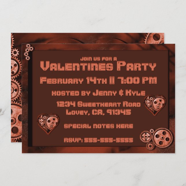 Steampunk Valentines Party Einladung (Vorne/Hinten)