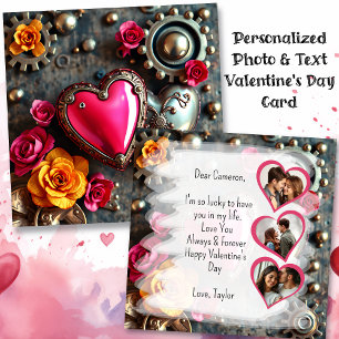 Steampunk-Valentinstag Einzigartige Fotovorlage Karte