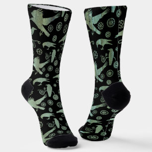 Steampunk Verdigris Bronze Crows and Gears Socks Socken