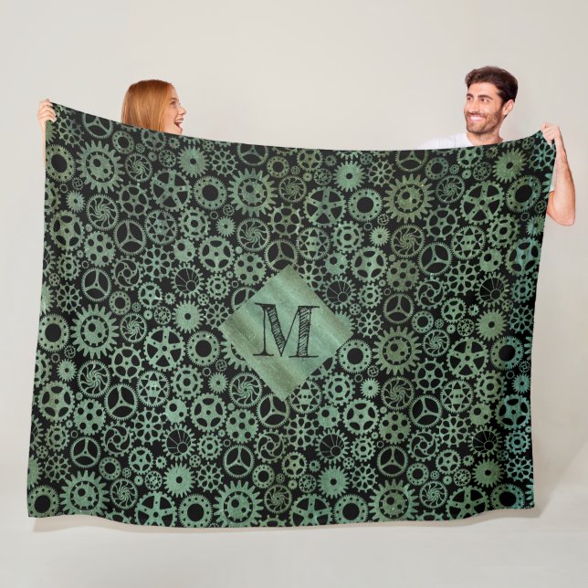 Steampunk Verdigris Bronze Gears Custom Monogram Fleecedecke (Beispiel)