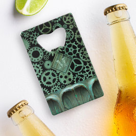 Steampunk Verdigris Bronze Gears Custom Monogram Geldbeutel Flaschenöffner