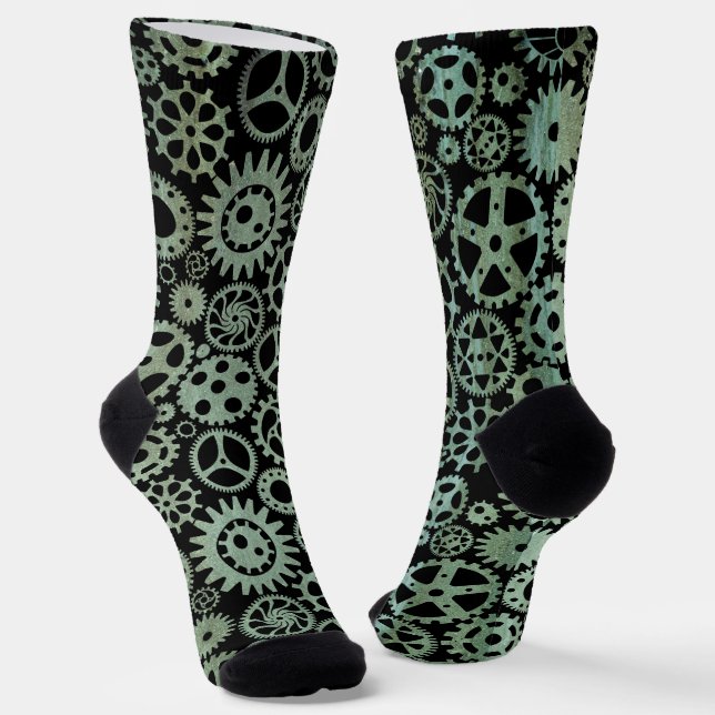 Steampunk Verdigris Bronze Gears Socks Socken (Gewinkelt)
