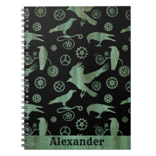 Steampunk Verdigris Bronze Gears und Crows Notizblock