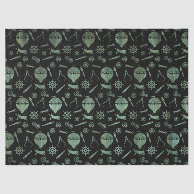 Steampunk Verdigris Bronze Hot Air Balloons Seidenpapier (Vorderseite)