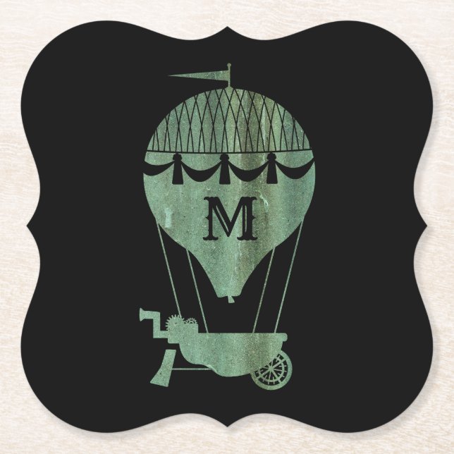 Steampunk Verdigris Heißluftballon Monogram Untersetzer (Vorderseite)
