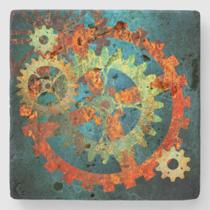 Steampunk Verdigris Rusty Cogwheel Steinuntersetzer