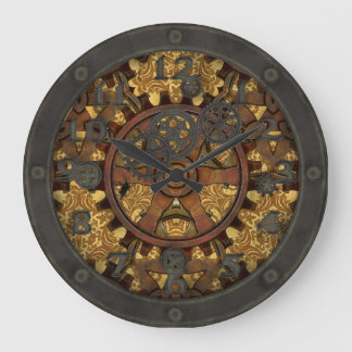 Steampunk verziertes Zahnrad mit Gesicht Große Wanduhr