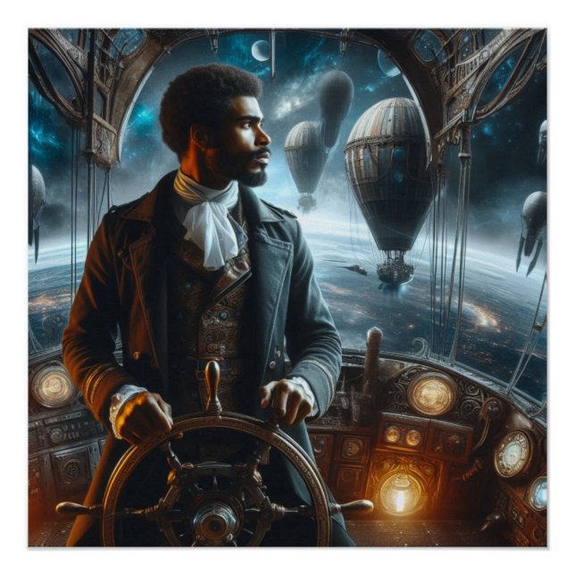 Steampunk Victorian Space Air Captain Poster (Vorderseite)