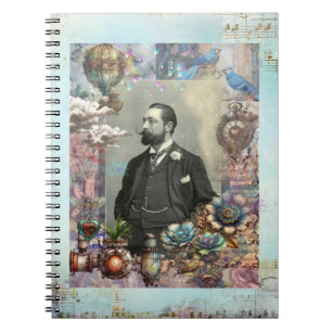 Steampunk-Victorianischer Mann und sein Traum. Notizblock