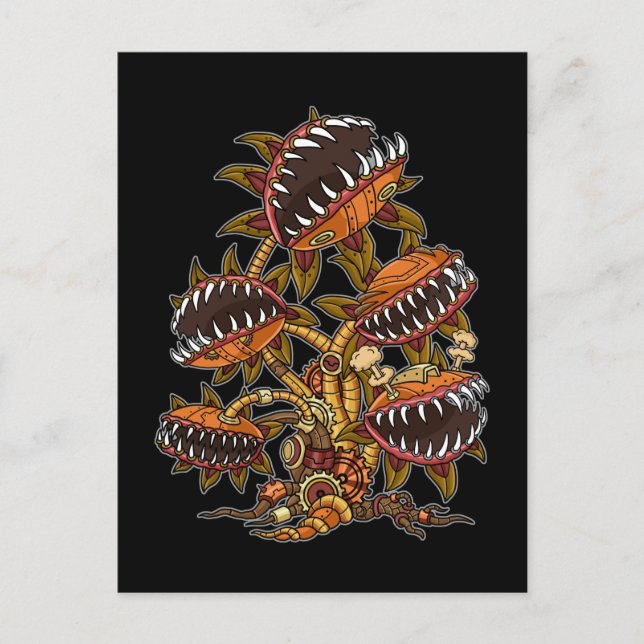 Steampunk Viktorianisch Carnivorys Pflanze Venus F Postkarte (Vorderseite)