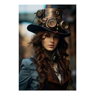 Steampunk Viktorianisch Cosplay Top Hat Gears Poster