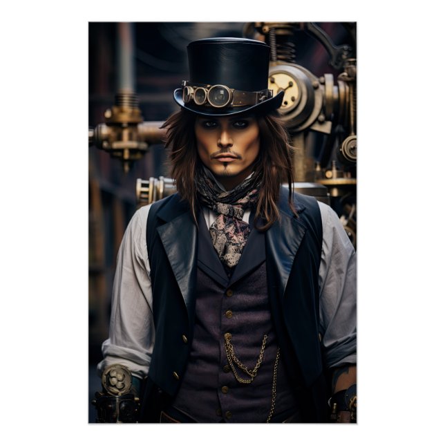 Steampunk Viktorianisch Cosplay Top Hat Gears Poster (Vorderseite)