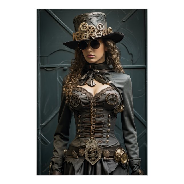 Steampunk Viktorianisch Cosplay Top Hat Gears Poster (Vorderseite)