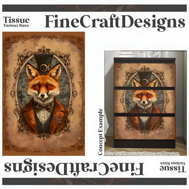 Steampunk Viktorianisch Elegant Fox A4R Decoupage Seidenpapier (Von Creator hochgeladen)