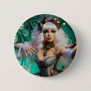 Steampunk Viktorianisch Futuristic Green Dancer Button