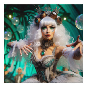 Steampunk Viktorianisch Futuristic Green Dancer Fotodruck