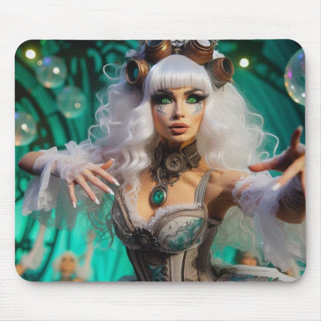 Steampunk Viktorianisch Futuristic Green Dancer Mousepad (Vorne)
