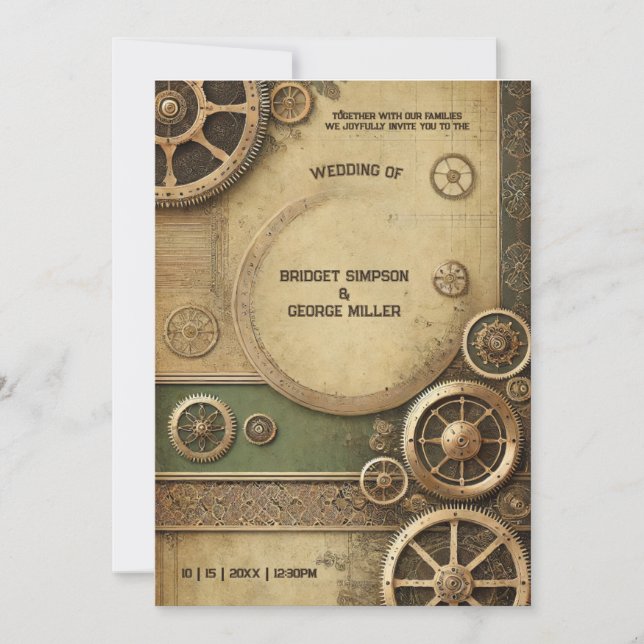 Steampunk Viktorianisch Gearwork Wedding Einladung (Vorderseite)