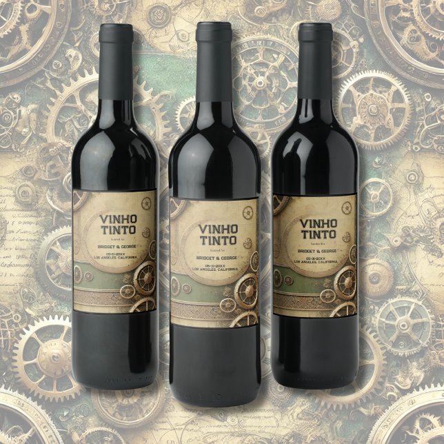 Steampunk Viktorianisch Gearwork Wedding Weinetikett (Von Creator hochgeladen)