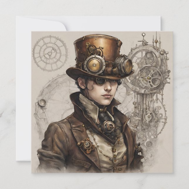 Steampunk Viktorianisch Gentleman Artwork Einladung (Vorderseite)