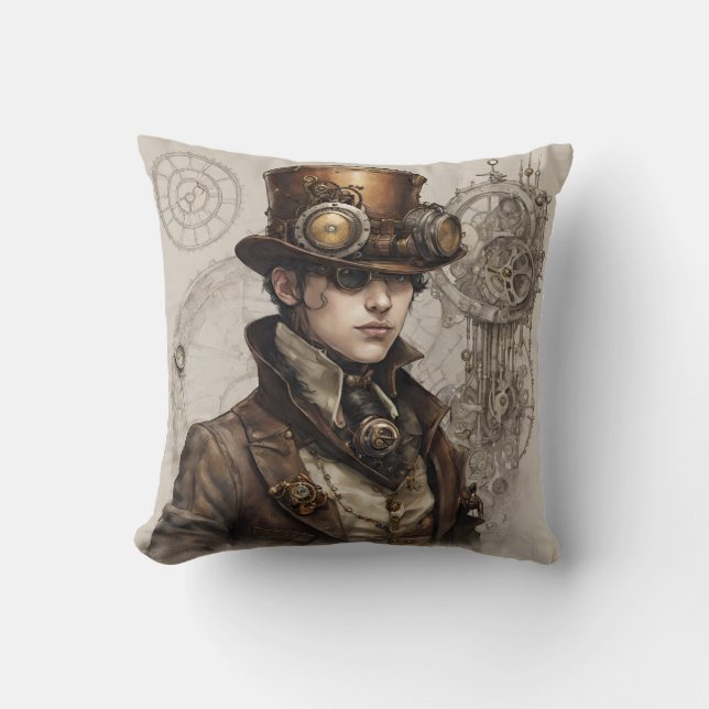 Steampunk Viktorianisch Gentleman Artwork Kissen (Vorderseite)