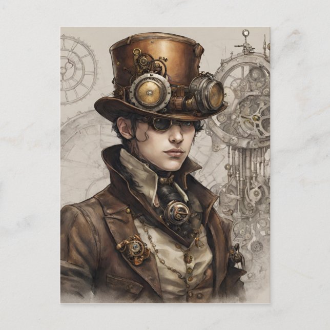 Steampunk Viktorianisch Gentleman Artwork Postkarte (Vorderseite)