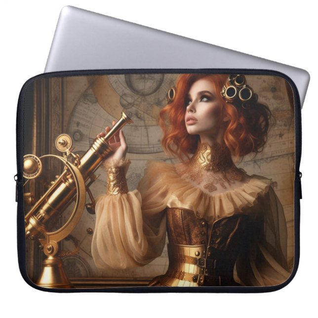 Steampunk Viktorianisch Gold Astronomin Laptopschutzhülle (Vorderseite)