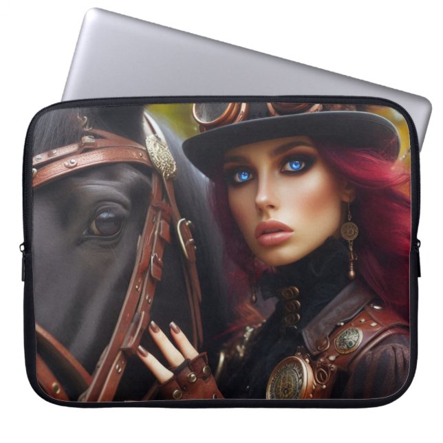 Steampunk Viktorianisch Lady Dark Rider Laptopschutzhülle (Vorderseite)