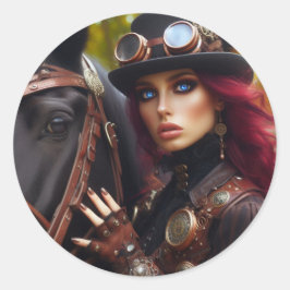 Steampunk Viktorianisch Lady Dark Rider Runder Aufkleber