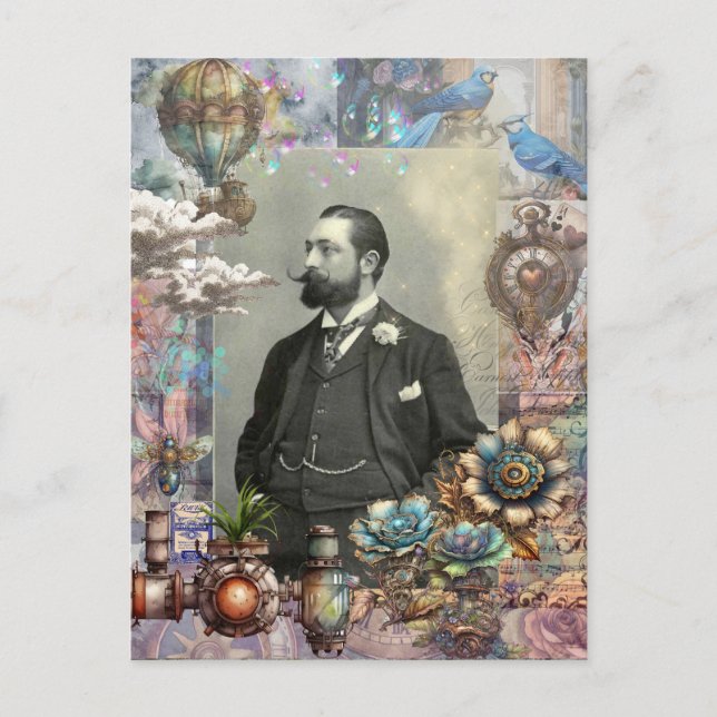 Steampunk Viktorianisch Man und sein Traum. Postkarte (Vorderseite)