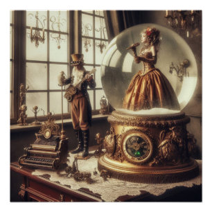 Steampunk Viktorianisch Music Snow Globe Performer Poster