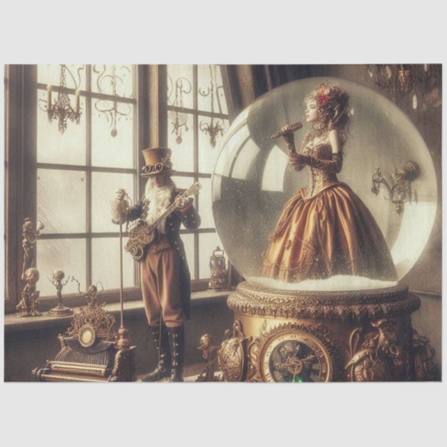 Steampunk Viktorianisch Music Snow Globe Performer Seidenpapier (Vorderseite)