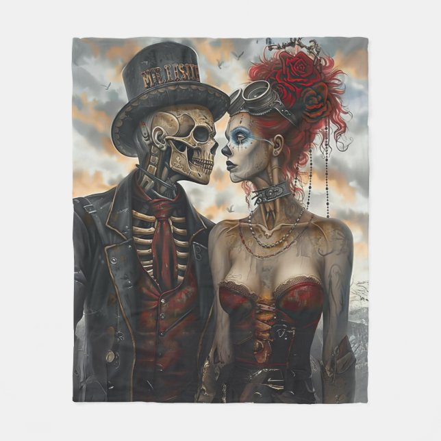 Steampunk Viktorianisch Skeleton Couple Fleecedecke (Vorderseite)