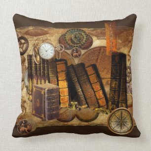 Steampunk viktorianische alte Karten-Collage Kissen