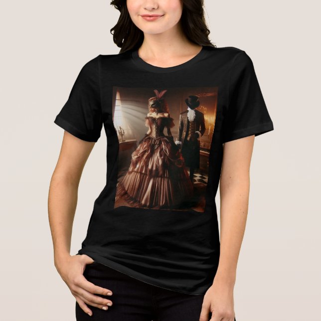 Steampunk viktorianische Fantasy-Art Masquerade  Tri-Blend Shirt (Vorderseite)