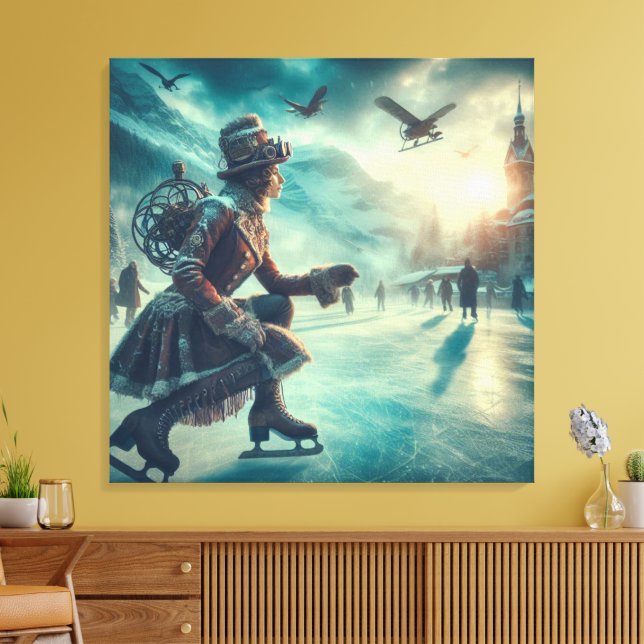 Steampunk viktorianischer Fantasy-Winterbote Leinwanddruck (Insitu (Wohnzimmer))