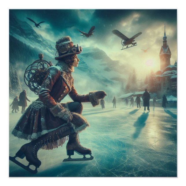 Steampunk viktorianischer Fantasy-Winterbote Poster (Vorderseite)