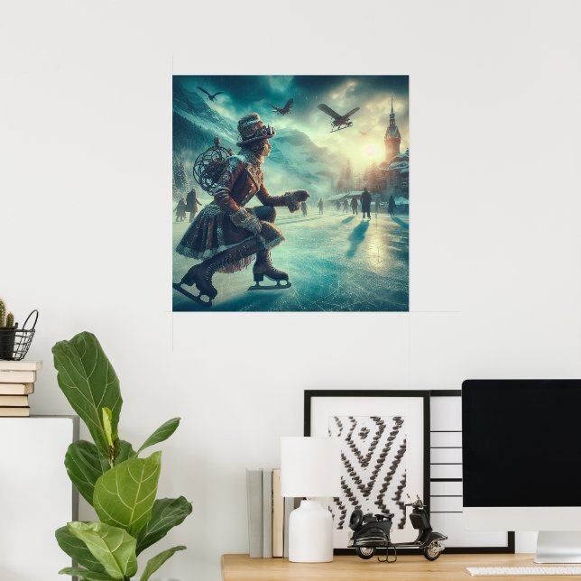 Steampunk viktorianischer Fantasy-Winterbote Poster (Heimbüro)