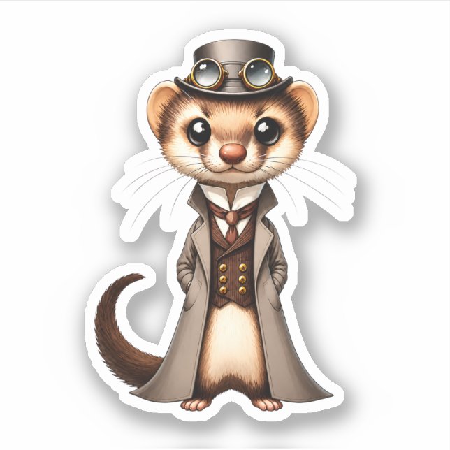 Steampunk viktorianischer Frett Welt Reisender Aufkleber (Vorderseite)