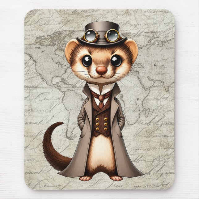 Steampunk viktorianischer Frett Welt Reisender Mousepad (Vorne)