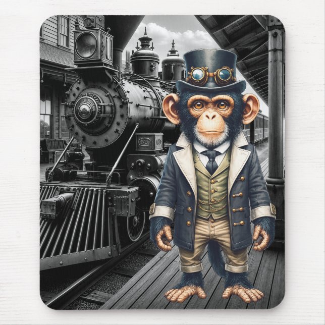 Steampunk viktorianischer Schimpanse Welt Reisende Mousepad (Vorne)