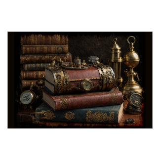 Steampunk Vintag Books Poster