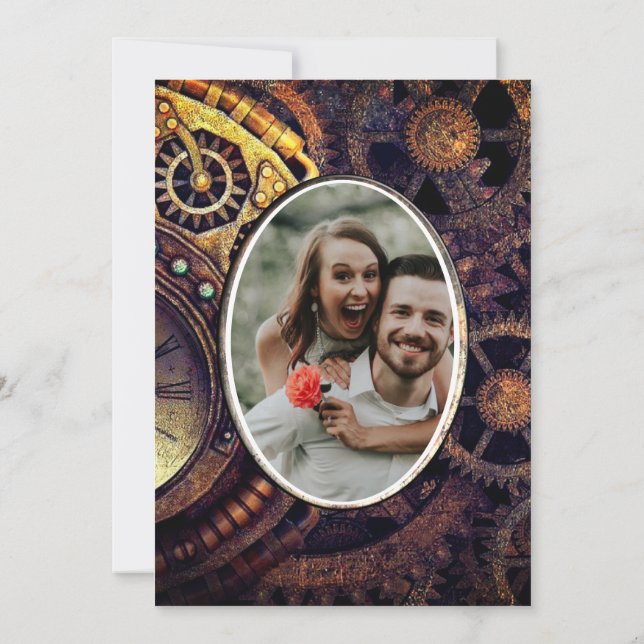 Steampunk Vintag Gears Butterfly Foto hinzufügen Einladung (Rückseite)