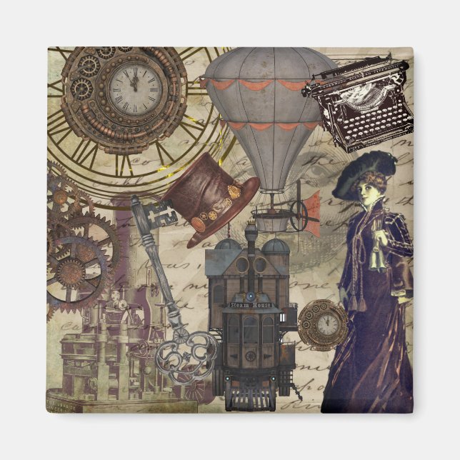 Steampunk Vintag Industrial Viktorianisch Fantasy  Magnet (Vorne)