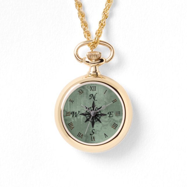 Steampunk Vintag Old Compass Rose Design Armbanduhr (Vorderseite)