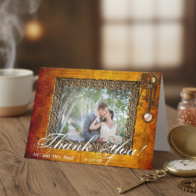 Steampunk Vintag Vielen Dank Foto Wedding Card Dankeskarte (Von Creator hochgeladen)