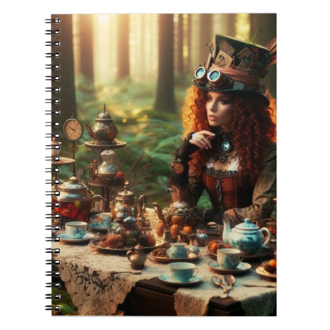 Steampunk Vintag Viktorianisch Lady Mad Hatter Notizblock (Vorderseite)