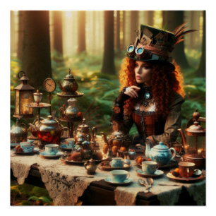 Steampunk Vintag Viktorianisch Lady Mad Hatter Poster
