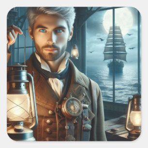 Steampunk Vintag Viktorianisch Lighthouse Keeper Quadratischer Aufkleber