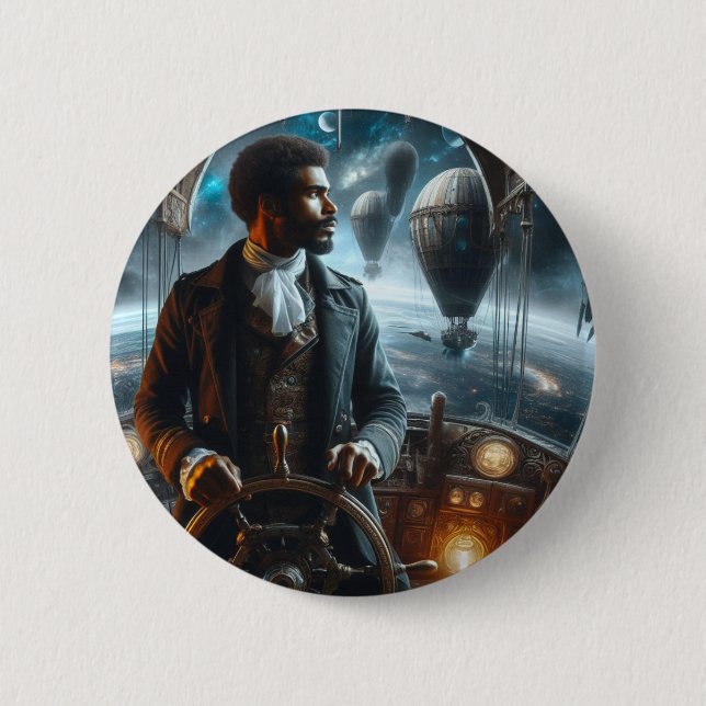 Steampunk Vintag Viktorianisch Space Air Captain Button (Vorderseite)